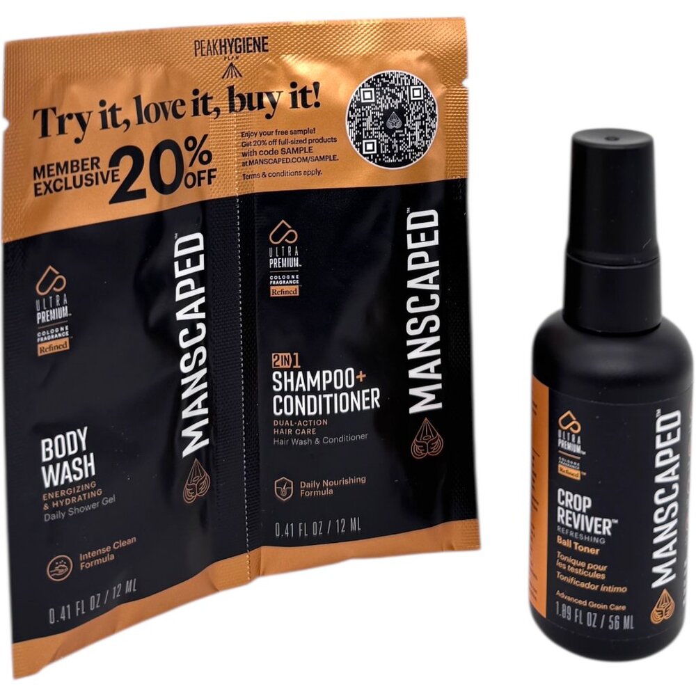Manscaped Crop Reviver Toner + Shampoo Conditioner & Body Wash Sample Bundle Set